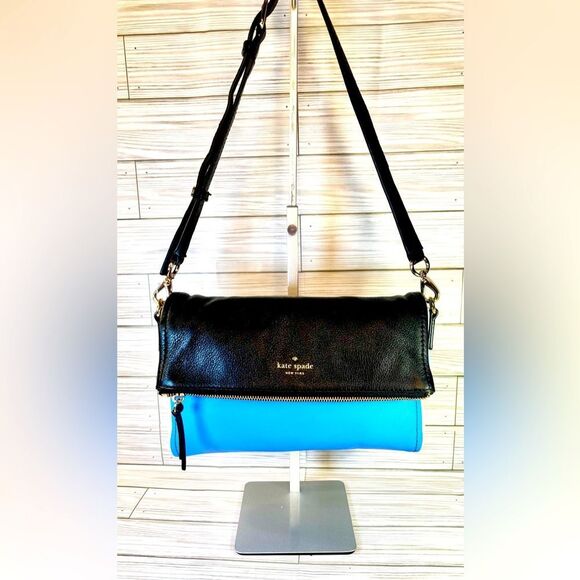 013-Kate Spade  Marsala Blk,wht&blue color Block Leather Messenger Crossbody Bag - Picture 1 of 13